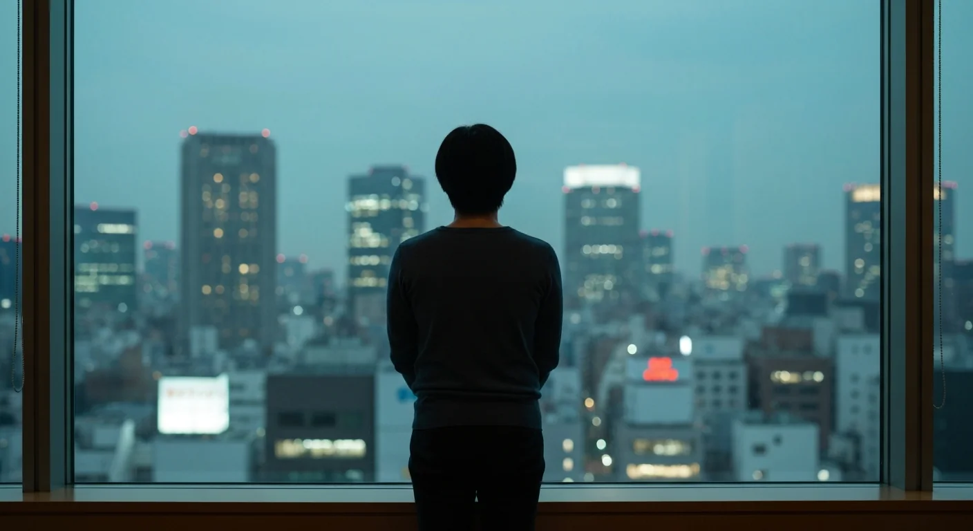 夕方の窓辺に佇む後ろ姿