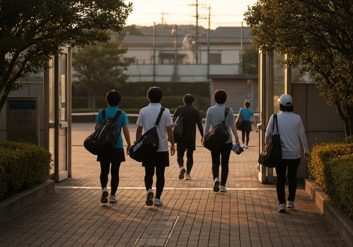 レッスン後、別々の方向に帰る人たちの遠景
